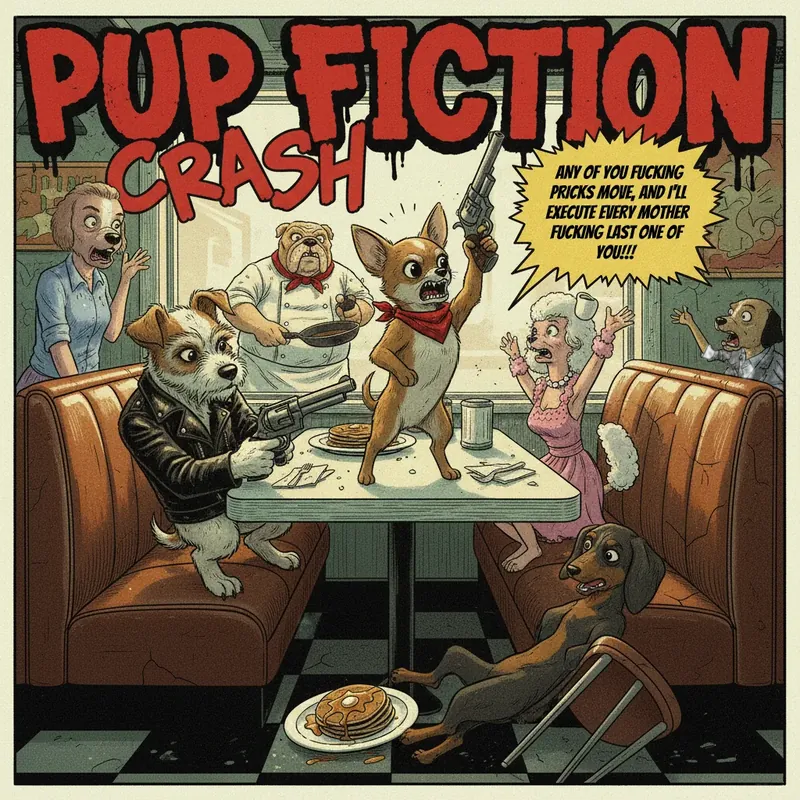 Pup Fiction Crash, Pulp Fiction diner scene with dogs by BasicGlitch