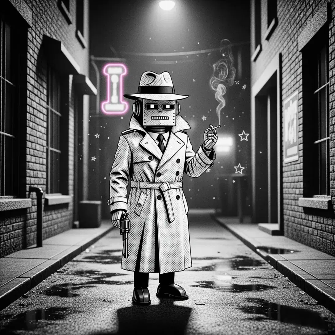 Brobot Noir - Digital Art by BasicGlitch