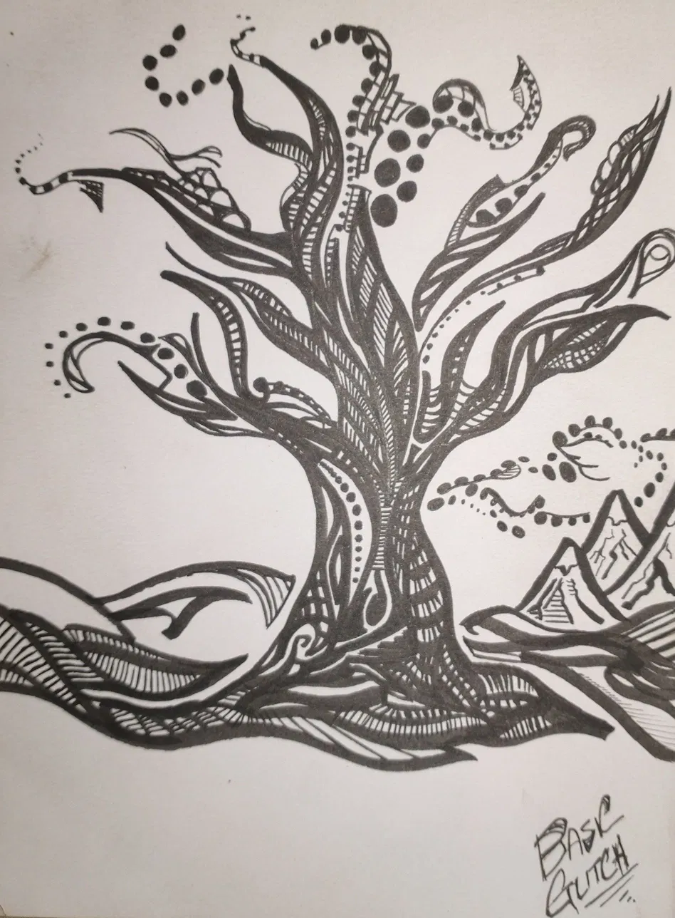 Henna Tree (Hand-drawn ink) - Digital Art by BasicGlitch