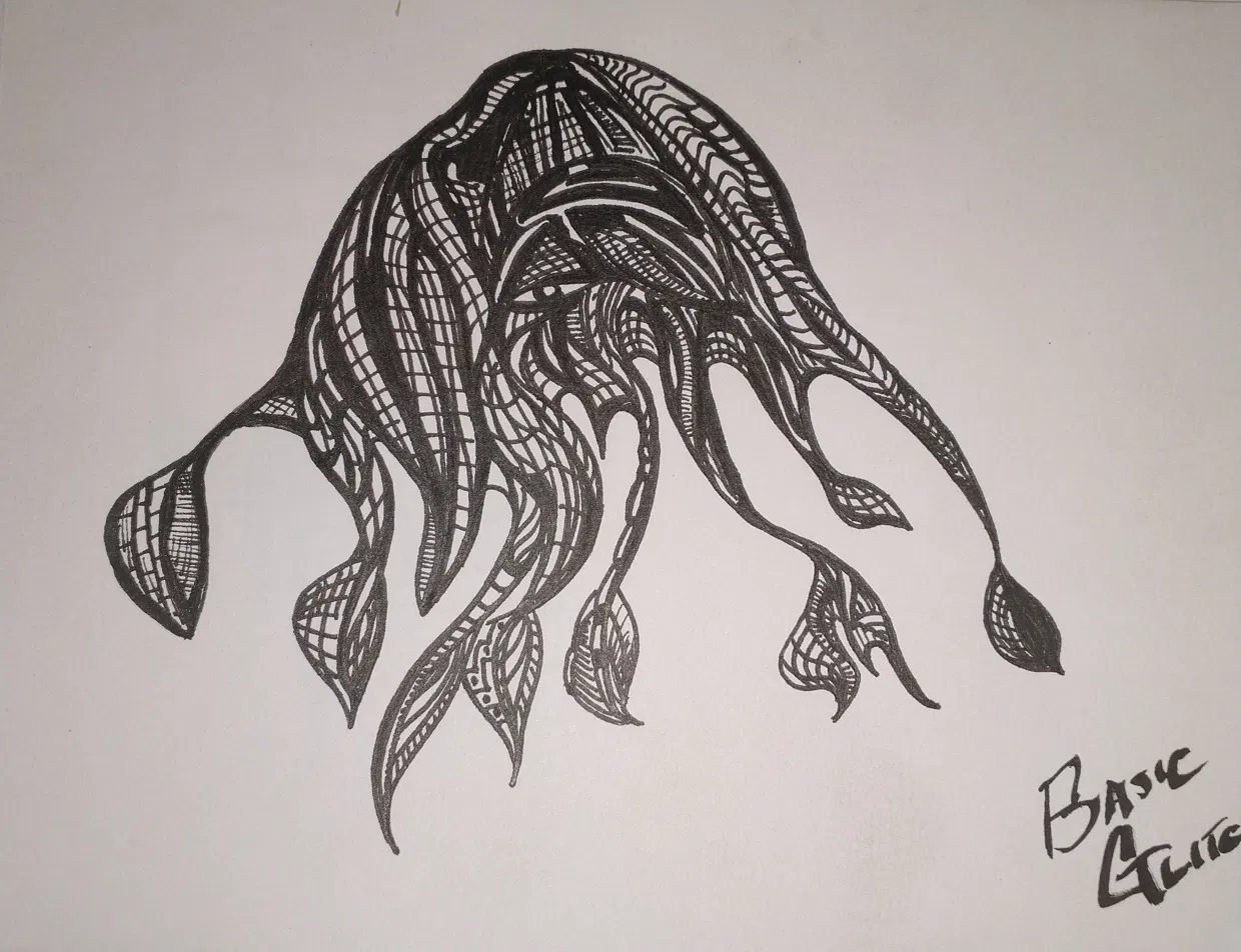 Squid (Hand-drawn ink) - Digital Art by BasicGlitch